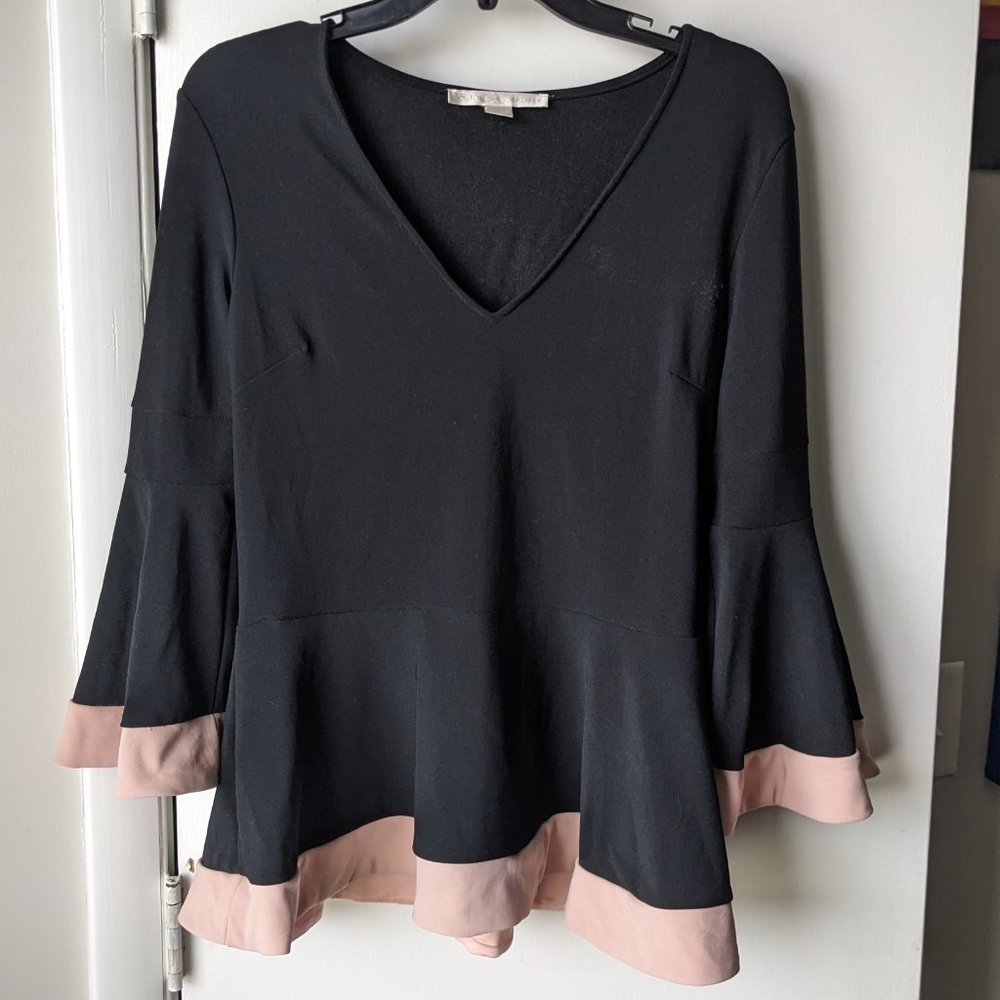 Boston Proper Black Bell Sleeve Top Blouse Shirt Women's Ladies Size Small